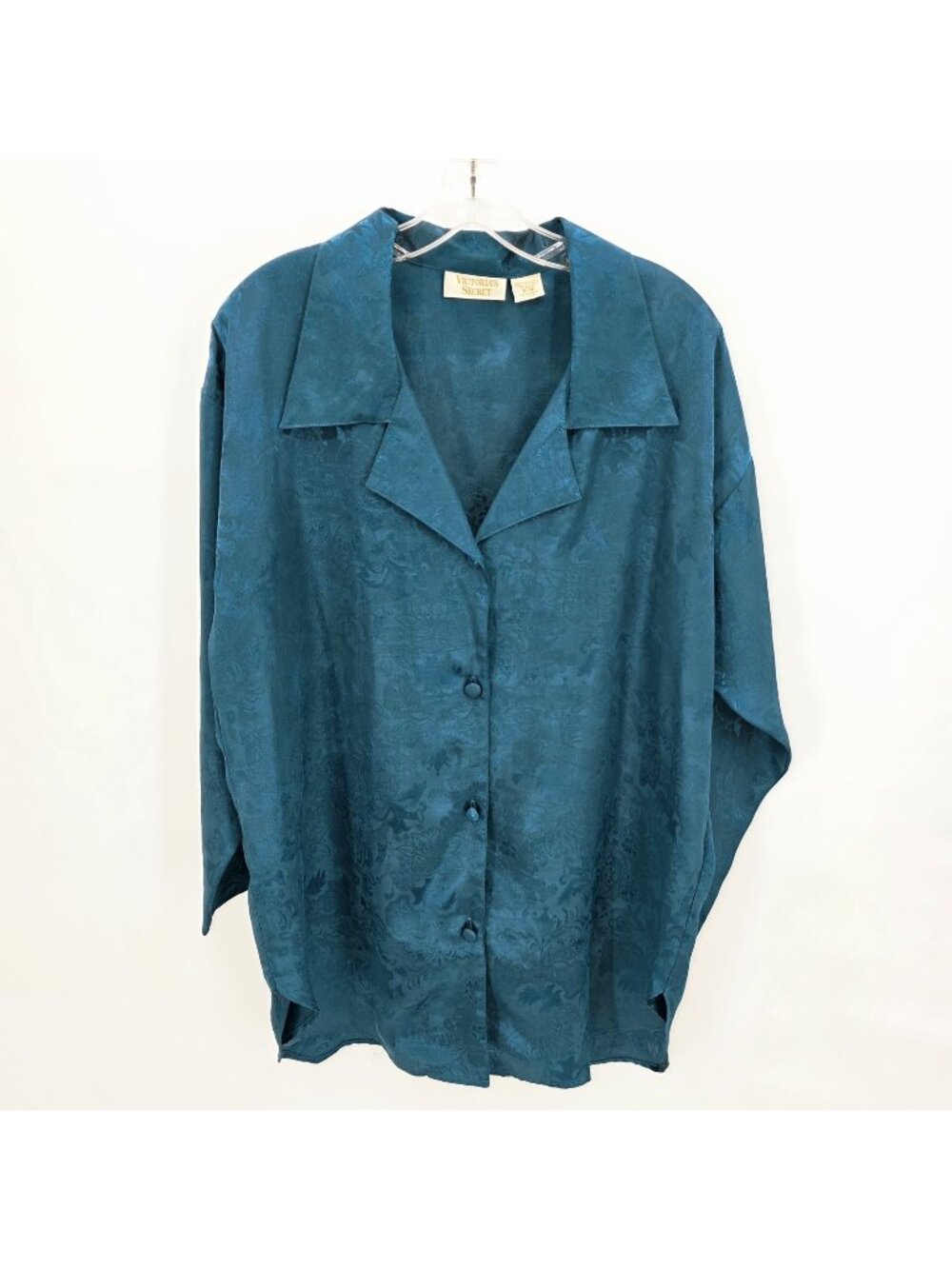 Vintage Victorias Secret Sleep Shirt Women S Pet Jacquard Satin Gold Label 80s